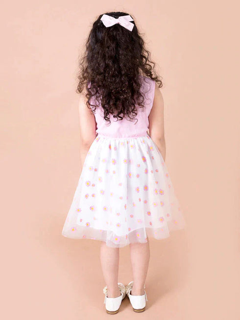 Girls White Pink Net Dress
